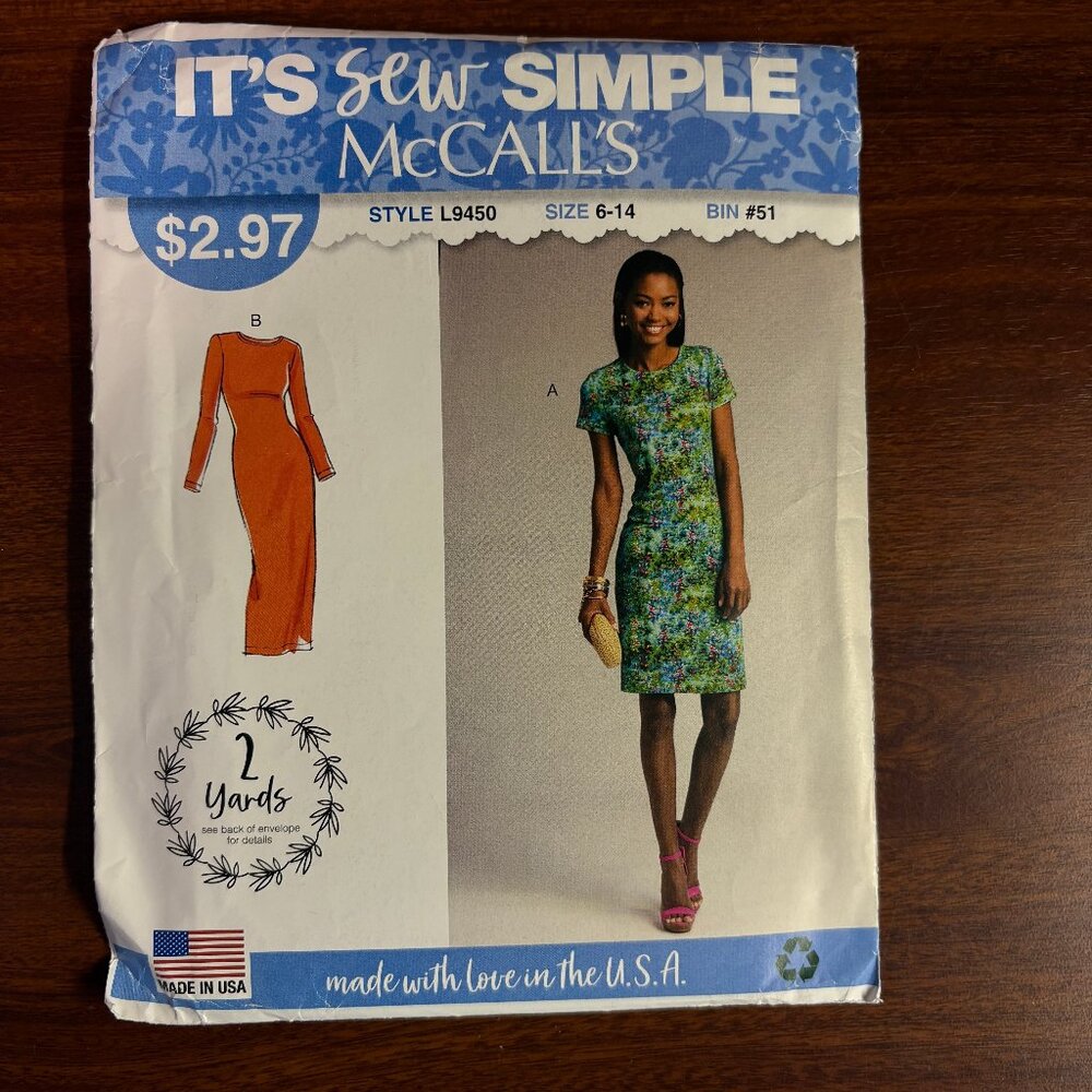 McCall's It's Sew Simple Pattern L9450 for Misses' Dress